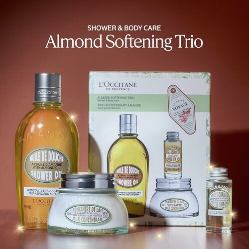 L'Occitane Almond Softening Trio set with shower oil and milk concentrate.