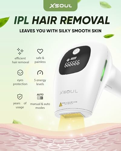 IPL hair removal device with features listed.