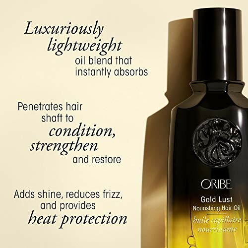 Oribe Gold Lust Nourishing Hair Oil bottle with product benefits.