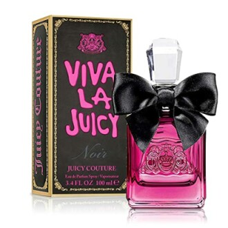 Viva La Juicy Noir perfume bottle with black bow and packaging.