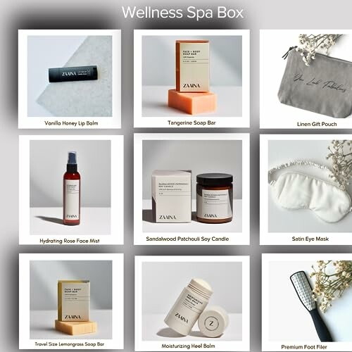 Wellness spa box with various skincare and relaxation products.