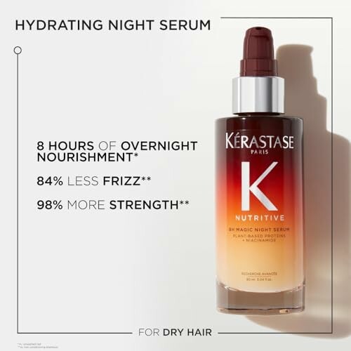 Kérastase Nutritive 8H Magic Night Hair Serum product image with a dropper and a hair strand