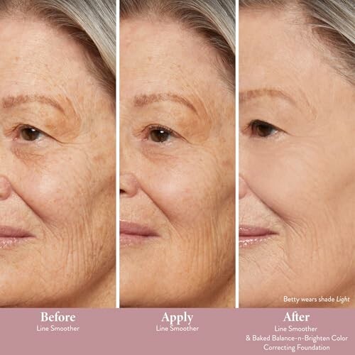 Before and after images showing the effects of a line smoother on skin.
