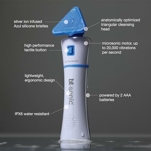 BT-Sonic facial cleansing brush with features labeled.