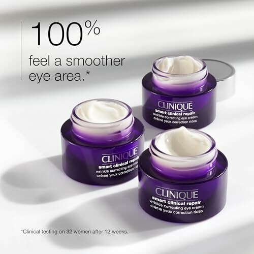 Clinique smart clinical repair eye cream advertisement with three open jars