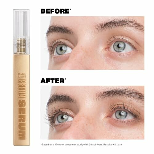 Before and after results of eyelash serum application.