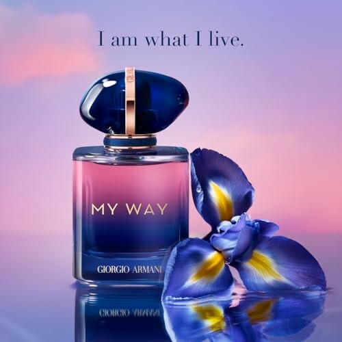 Giorgio Armani My Way perfume bottle with purple flower.