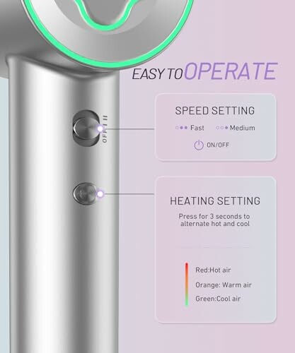 Hair dryer control panel with speed and heating settings.