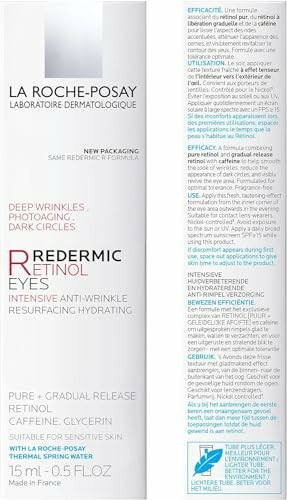 La Roche-Posay Redermic R Eyes packaging showing product details and ingredients.