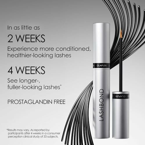 Olaplex Lashbond eyelash serum advertisement with product claims and image of the product.