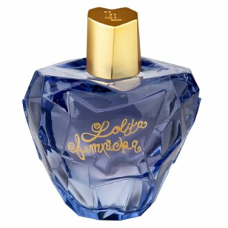 Lolita Lempicka perfume bottle with gold cap and blue glass.