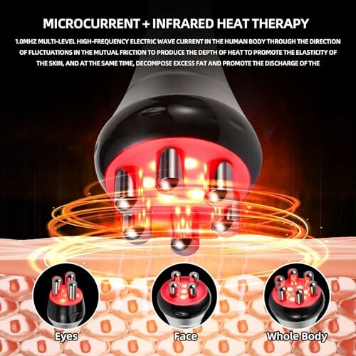 Microcurrent and infrared heat therapy device for skin elasticity and fat reduction.