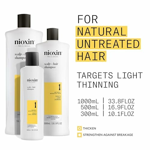 Nioxin hair care products for natural untreated hair, targets light thinning.