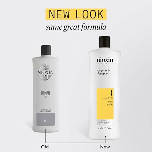 Nioxin shampoo bottles old and new design comparison