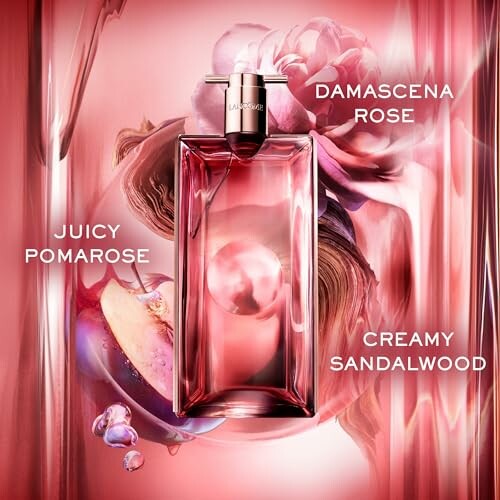Perfume bottle with Damascena rose, juicy pomarose, creamy sandalwood.