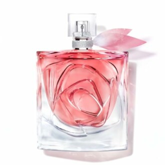 Elegant pink perfume bottle with floral design