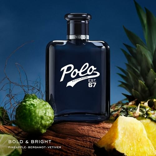 Polo Blue perfume bottle with pineapple and bergamot.