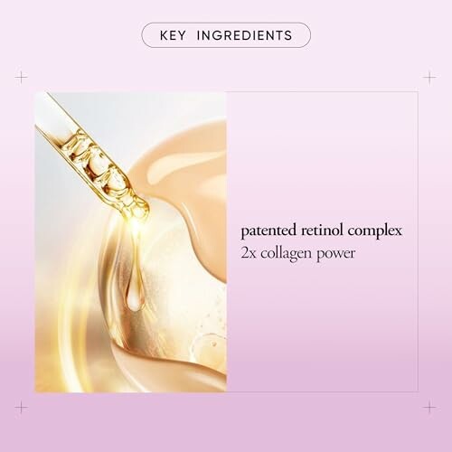 Skincare product with patented retinol complex and collagen power.