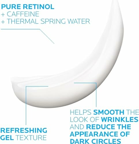 Illustration highlighting benefits of retinol eye cream including wrinkle reduction and dark circle appearance improvement.