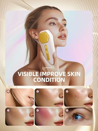 Woman using a skin care device with improvement examples.