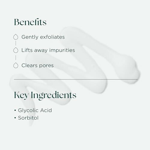 Skincare product benefits and key ingredients list.