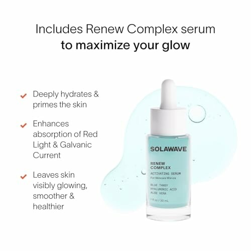 Solawave Renew Complex serum with benefits listed.