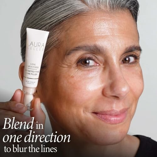 Woman holding a skincare product for blurring lines.